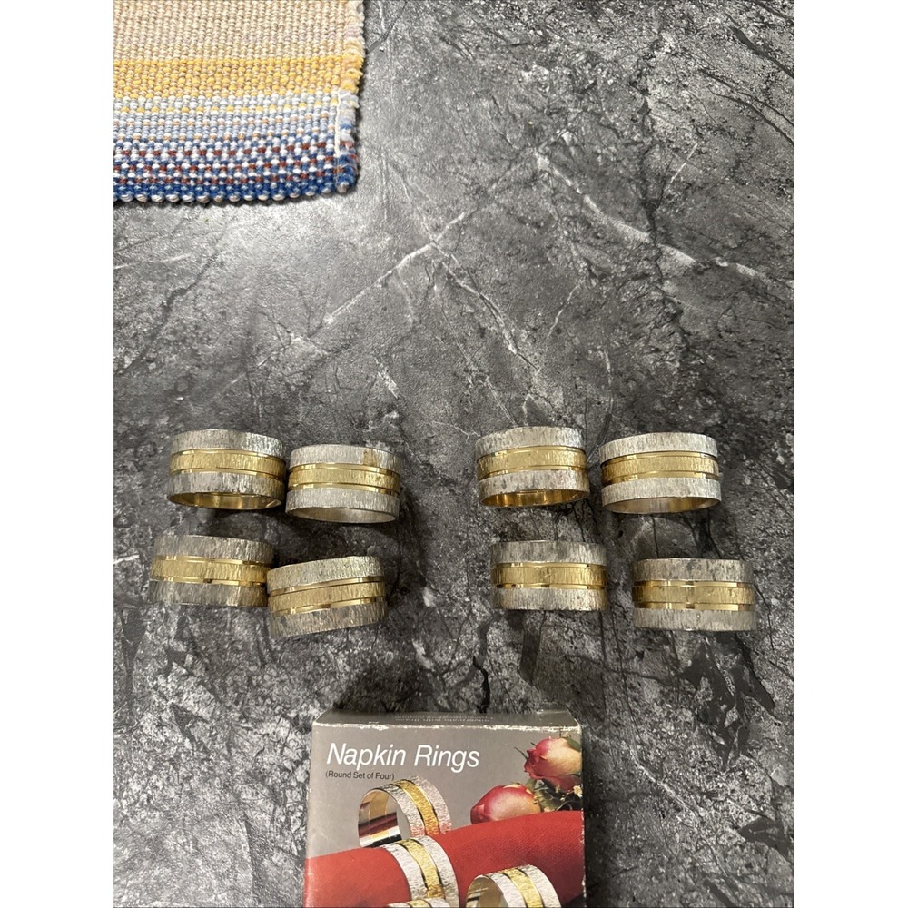 Wm A Rogers 12 Napkin Rings Round Silverplate Polished Brass Vintage Hong Kong - Picture 2 of 5